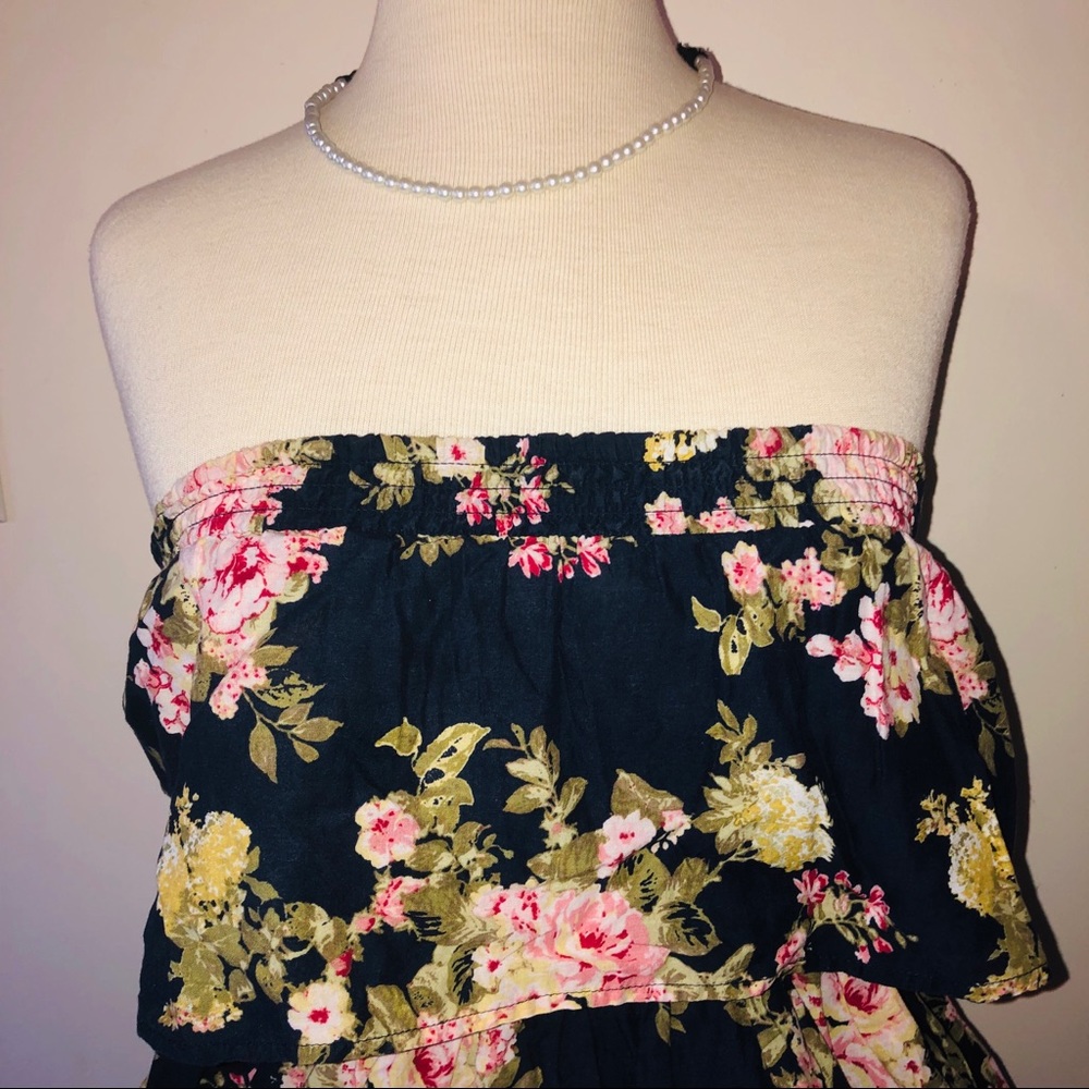 Strapless Layered Floral Print Dress